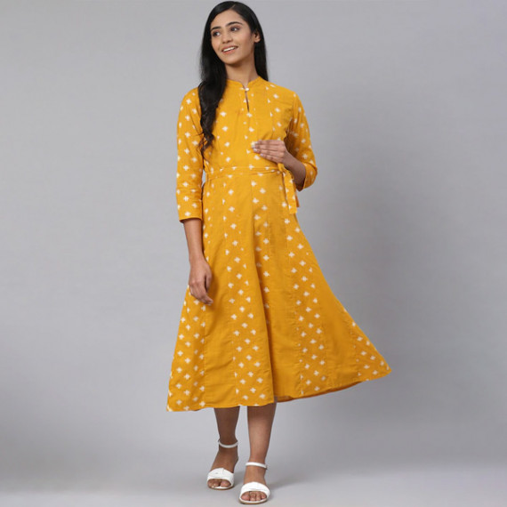 https://megashoppin.com/products/women-mustard-yellow-off-white-printed-pure-cotton-maternity-a-line-dress