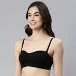 Black Non-Wired Non Padded Full Coverage Bra With Detachable Straps