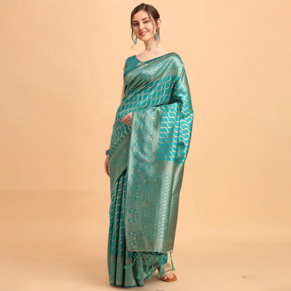 https://megashoppin.com/products/green-gold-toned-silk-blend-fusion-leheriya-saree